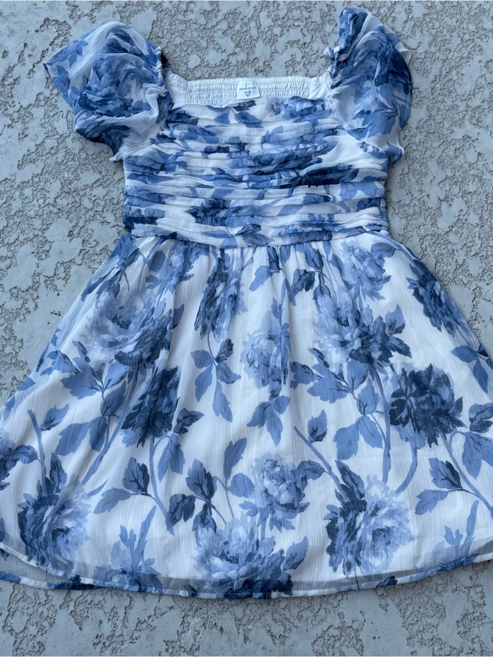 abercrombie kids Blue Floral Ruched Bodice Dress